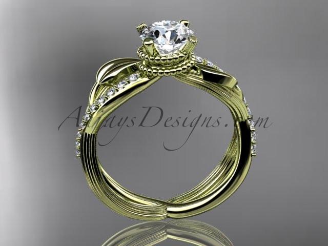 14kt yellow gold diamond leaf and vine wedding ring, engagement ring ADLR70 - AnjaysDesigns