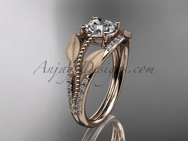 14kt rose gold diamond leaf and vine wedding ring, engagement ring ADLR75 - AnjaysDesigns