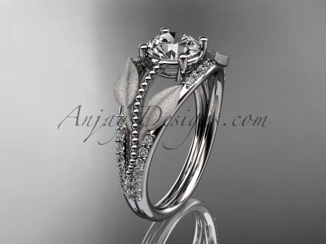 Platinum diamond leaf and vine wedding ring, engagement ring with "Forever One" Moissanite center stone ADLR75 - AnjaysDesigns