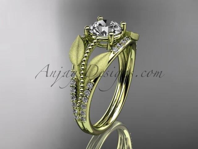 14kt yellow gold diamond leaf and vine wedding ring, engagement ring ADLR75 - AnjaysDesigns