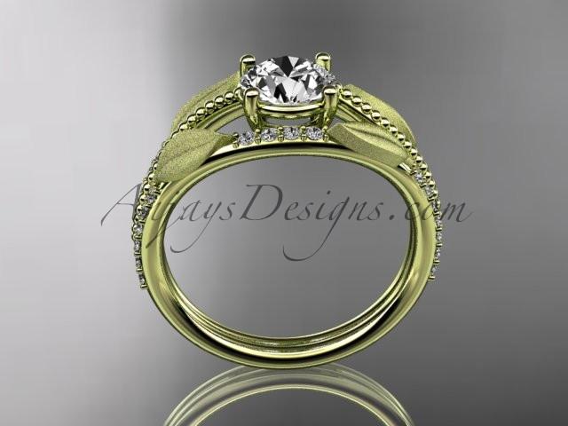 14kt yellow gold diamond leaf and vine wedding ring, engagement ring with "Forever One" Moissanite center stone ADLR75 - AnjaysDesigns