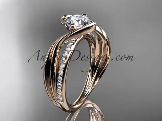 14kt rose gold diamond leaf and vine wedding ring, engagement ring with "Forever One" Moissanite center stone ADLR78 - AnjaysDesigns