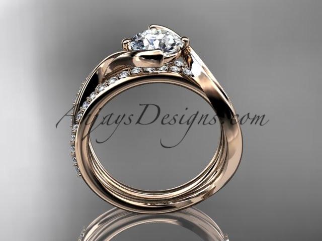 14kt rose gold diamond leaf and vine wedding ring, engagement set with a "Forever One" Moissanite center stone ADLR78S - AnjaysDesigns