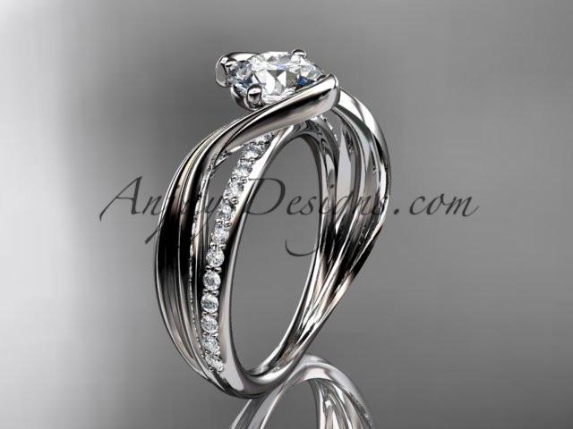 Platinum diamond leaf and vine wedding ring, engagement ring with "Forever One" Moissanite center stone ADLR78 - AnjaysDesigns