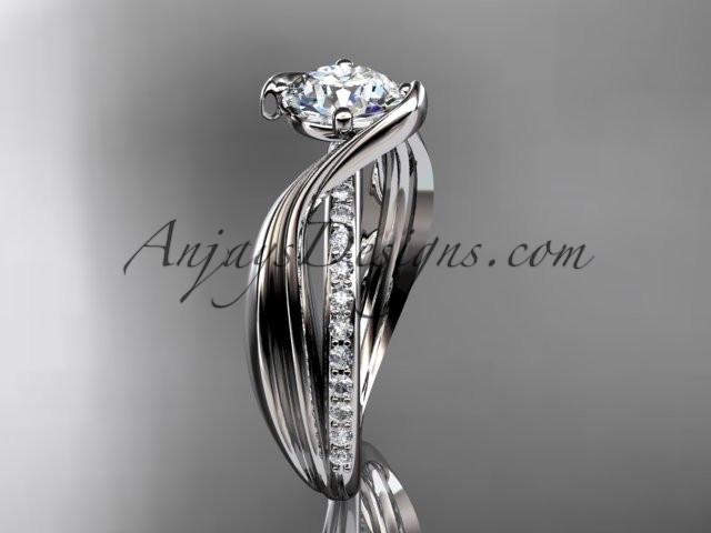 Platinum diamond leaf and vine wedding ring, engagement ring with "Forever One" Moissanite center stone ADLR78 - AnjaysDesigns