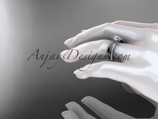 14kt white gold diamond leaf and vine wedding ring, engagement ring ADLR78 - AnjaysDesigns