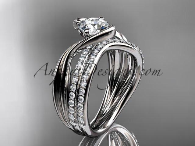 platinum diamond leaf and vine wedding ring, engagement set ADLR78S - AnjaysDesigns