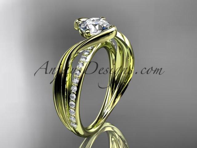 14kt yellow gold diamond leaf and vine wedding ring, engagement ring ADLR78 - AnjaysDesigns
