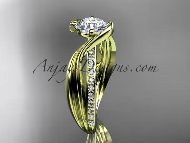 14kt yellow gold diamond leaf and vine wedding ring, engagement ring ADLR78 - AnjaysDesigns