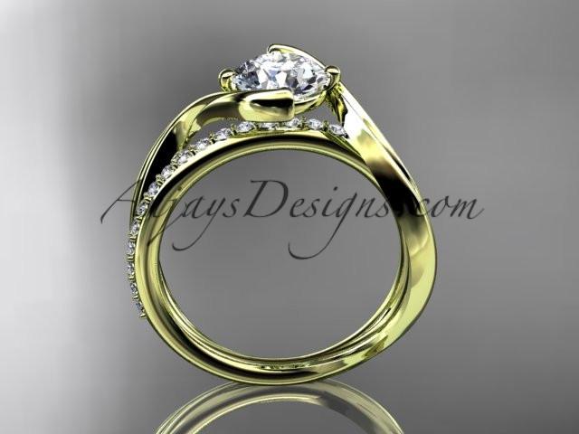 14kt yellow gold diamond leaf and vine wedding ring, engagement ring with "Forever One" Moissanite center stone ADLR78 - AnjaysDesigns