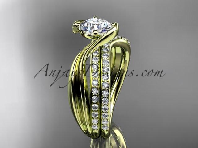 14kt yellow gold diamond leaf and vine wedding ring, engagement set ADLR78S - AnjaysDesigns