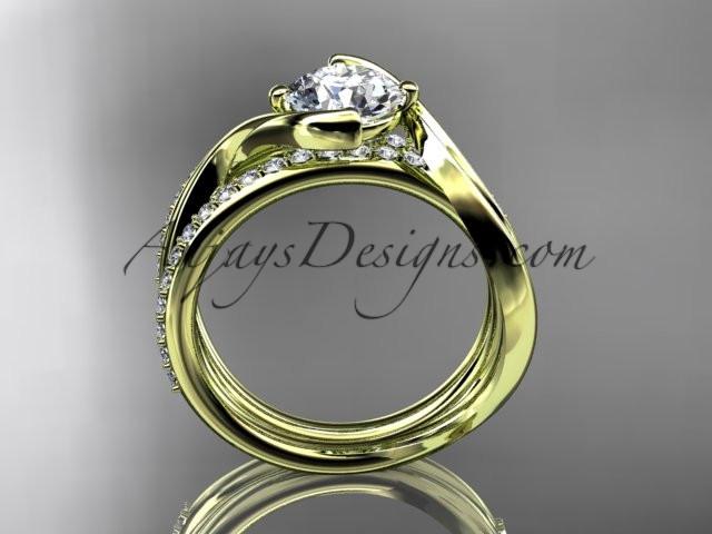 14kt yellow gold diamond leaf and vine wedding ring, engagement ring ADLR78 - AnjaysDesigns