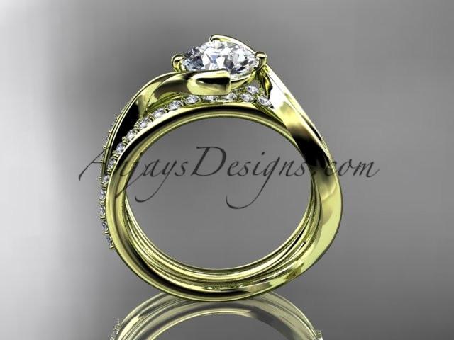 14kt yellow gold diamond leaf and vine wedding ring, engagement set with a "Forever One" Moissanite center stone ADLR78S - AnjaysDesigns