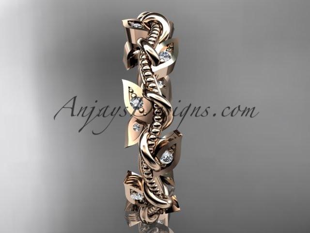 14kt rose gold diamond leaf and vine wedding ring, engagement ring, wedding band ADLR79 - AnjaysDesigns