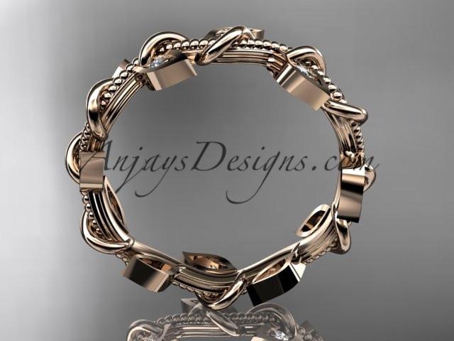 14kt rose gold diamond leaf and vine wedding ring, engagement ring, wedding band ADLR79 - AnjaysDesigns