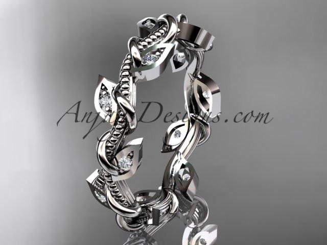 platinum diamond leaf and vine wedding ring, engagement ring, wedding band ADLR79 - AnjaysDesigns