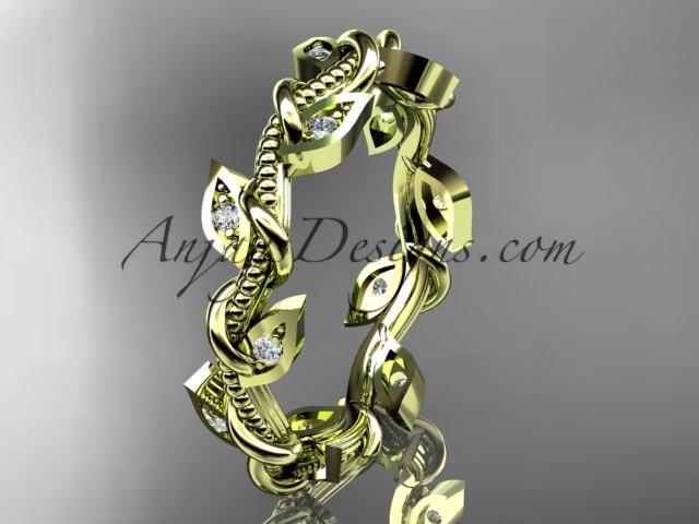 14kt yellow gold diamond leaf and vine wedding ring, engagement ring, wedding band ADLR79 - AnjaysDesigns