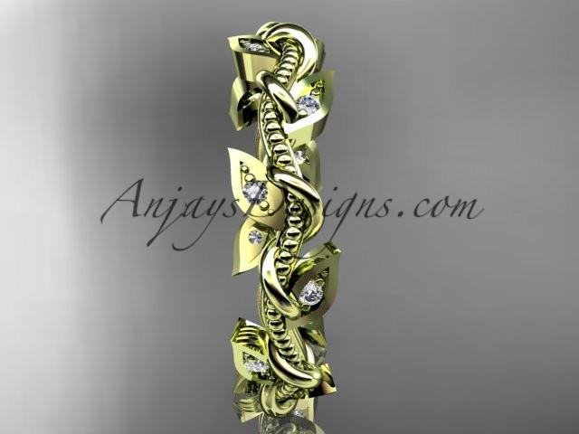 14kt yellow gold diamond leaf and vine wedding ring, engagement ring, wedding band ADLR79 - AnjaysDesigns