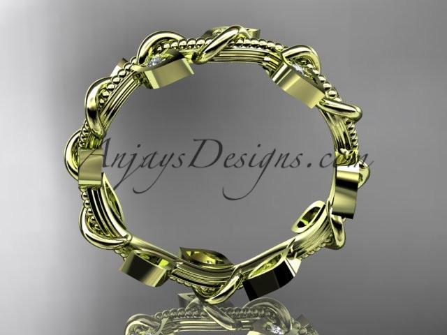 14kt yellow gold diamond leaf and vine wedding ring, engagement ring, wedding band ADLR79 - AnjaysDesigns