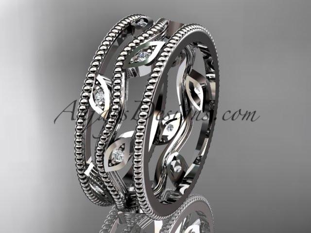 14k white gold diamond leaf and vine wedding band,engagement ring ADLR7B - AnjaysDesigns