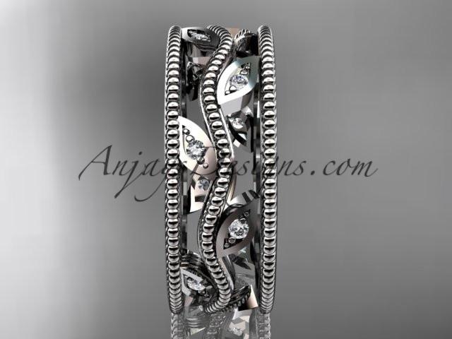 platinum  diamond leaf and vine wedding band,engagement ring ADLR7B - AnjaysDesigns