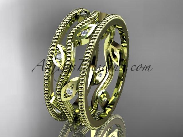 14k yellow gold diamond leaf and vine wedding band,engagement ring ADLR7B - AnjaysDesigns