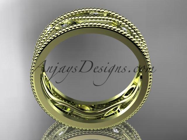 14k yellow gold diamond leaf and vine wedding band,engagement ring ADLR7B - AnjaysDesigns