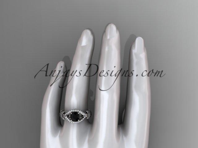 platinum diamond leaf and vine wedding ring, engagement ring with Black Diamond center stone ADLR85 - AnjaysDesigns