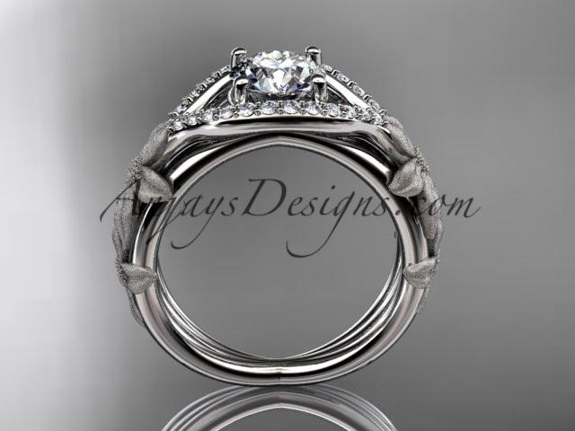 platinum diamond leaf and vine wedding ring, engagement ring with "Forever One" Moissanite center stone ADLR85 - AnjaysDesigns