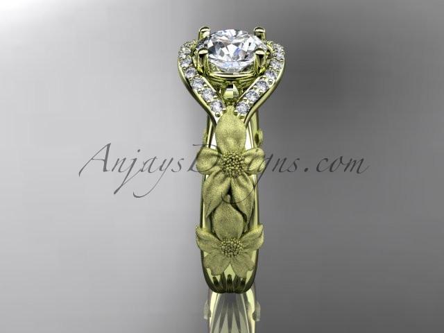 14kt yellow gold diamond leaf and vine wedding ring, engagement ring with "Forever One" Moissanite center stone ADLR85 - AnjaysDesigns