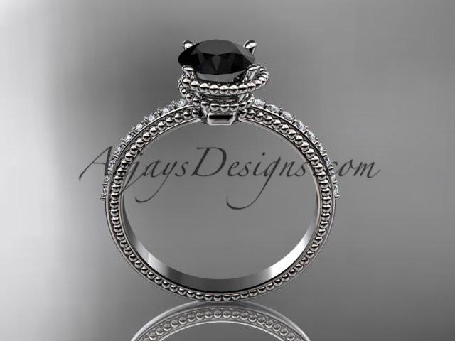 platinum diamond unique engagement ring, wedding ring with Black Diamond center stone ADER86 - AnjaysDesigns