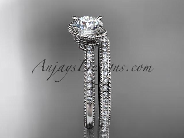 platinum diamond unique engagement set, wedding ring ADER86S - AnjaysDesigns