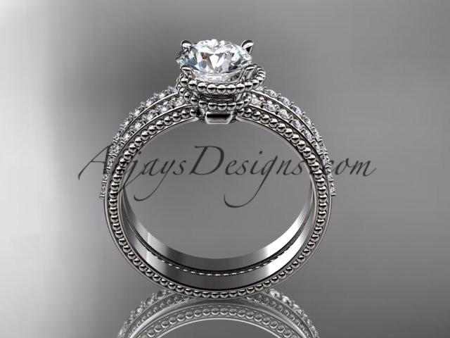 14kt white gold diamond unique engagement set, wedding ring with "Forever One" Moissanite center stone ADER86S - AnjaysDesigns