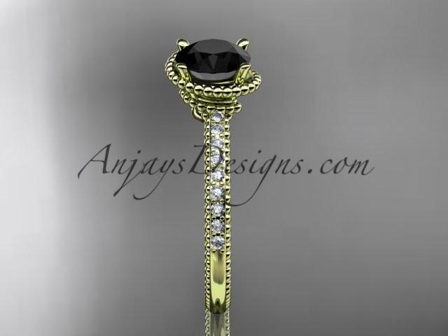 14kt yellow gold diamond unique engagement ring, wedding ring with Black Diamond center stone ADER86 - AnjaysDesigns