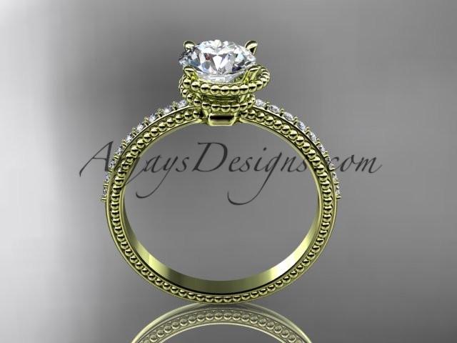 14kt yellow gold diamond unique engagement ring, wedding ring with "Forever One" Moissanite center stone ADER86 - AnjaysDesigns