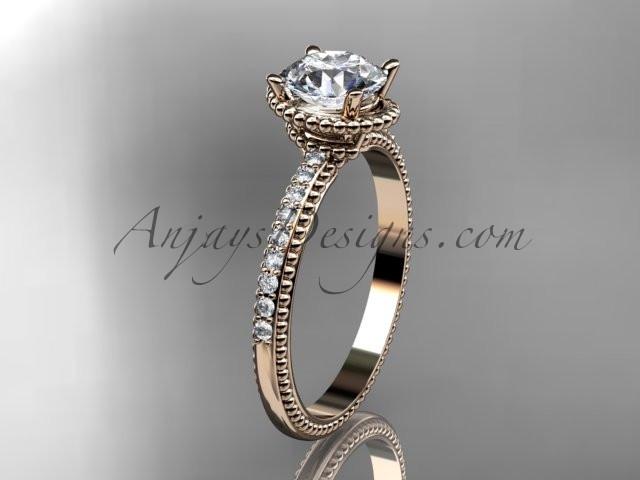 14kt rose gold diamond unique engagement ring, wedding ring with "Forever One" Moissanite center stone ADER86 - AnjaysDesigns