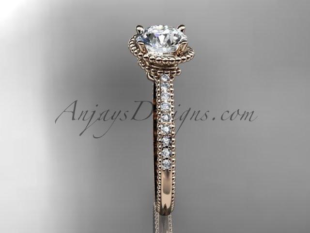 14kt rose gold diamond unique engagement ring, wedding ring ADER86 - AnjaysDesigns