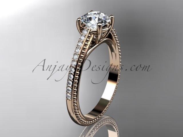 14kt rose gold diamond unique engagement ring, wedding ring with "Forever One" Moissanite center stone ADER87 - AnjaysDesigns