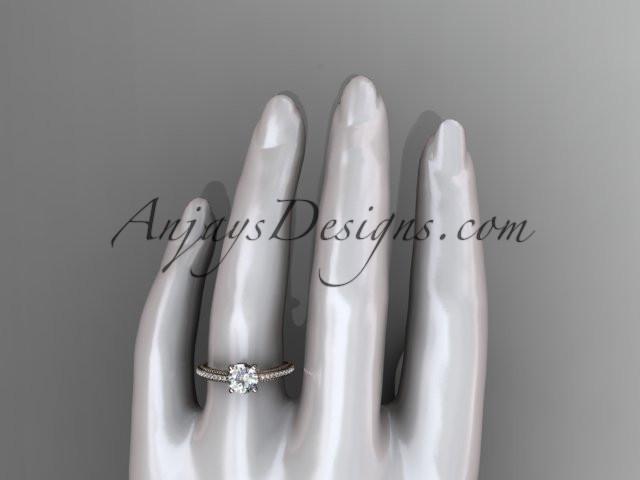 14kt rose gold diamond unique engagement ring, wedding ring with "Forever One" Moissanite center stone ADER87 - AnjaysDesigns