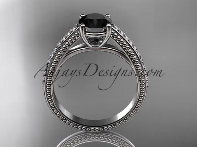 platinum diamond unique engagement ring, wedding ring with Black Diamond center stone ADER87 - AnjaysDesigns