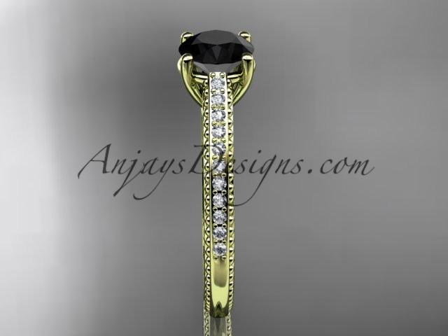 14kt yellow gold diamond unique engagement ring, wedding ring with Black Diamond center stone ADER87 - AnjaysDesigns