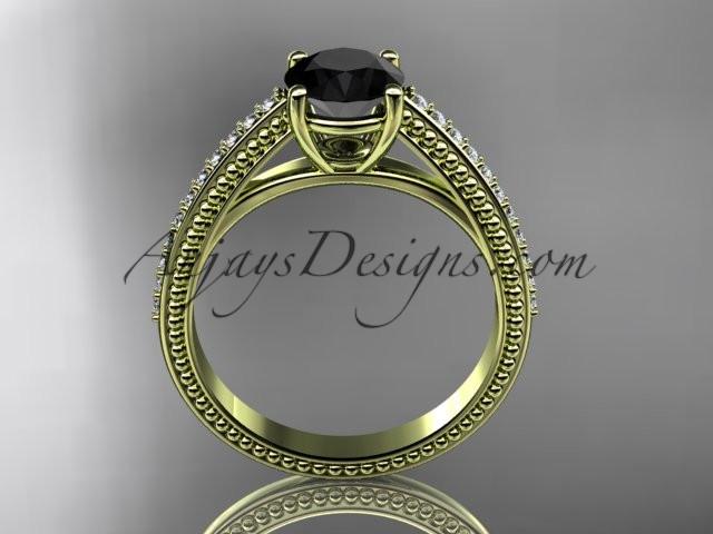 14kt yellow gold diamond unique engagement ring, wedding ring with Black Diamond center stone ADER87 - AnjaysDesigns