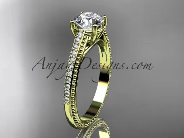 14kt yellow gold diamond unique engagement ring, wedding ring with "Forever One" Moissanite center stone ADER87 - AnjaysDesigns