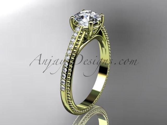 14kt yellow gold diamond unique engagement ring, wedding ring with "Forever One" Moissanite center stone ADER87 - AnjaysDesigns