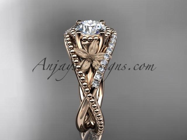 14kt rose gold diamond floral wedding ring, engagement ring ADLR88 - AnjaysDesigns