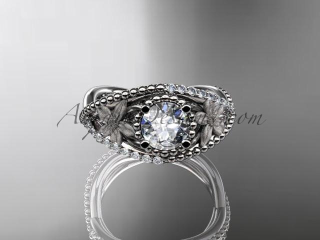 14kt white gold diamond floral wedding ring, engagement ring ADLR88 - AnjaysDesigns