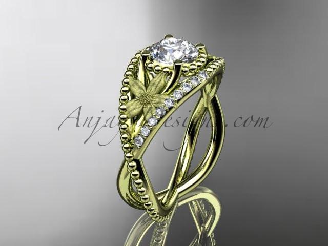 14kt yellow gold diamond floral wedding ring, engagement ring ADLR88 - AnjaysDesigns