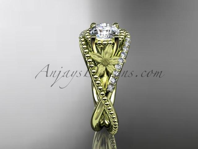 14kt yellow gold diamond floral wedding ring, engagement ring ADLR88 - AnjaysDesigns
