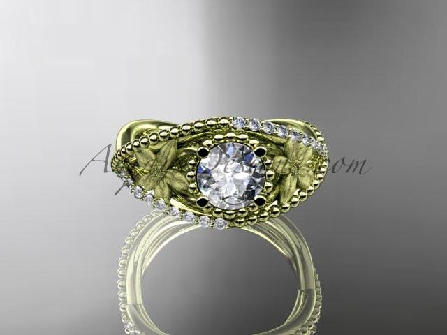 14kt yellow gold diamond floral wedding ring, engagement ring ADLR88 - AnjaysDesigns