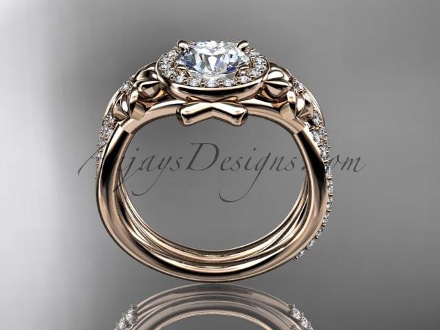 14kt rose gold diamond leaf and vine, flower engagement set, wedding set, with a "Forever One" Moissanite center stone ADLR89S - AnjaysDesigns